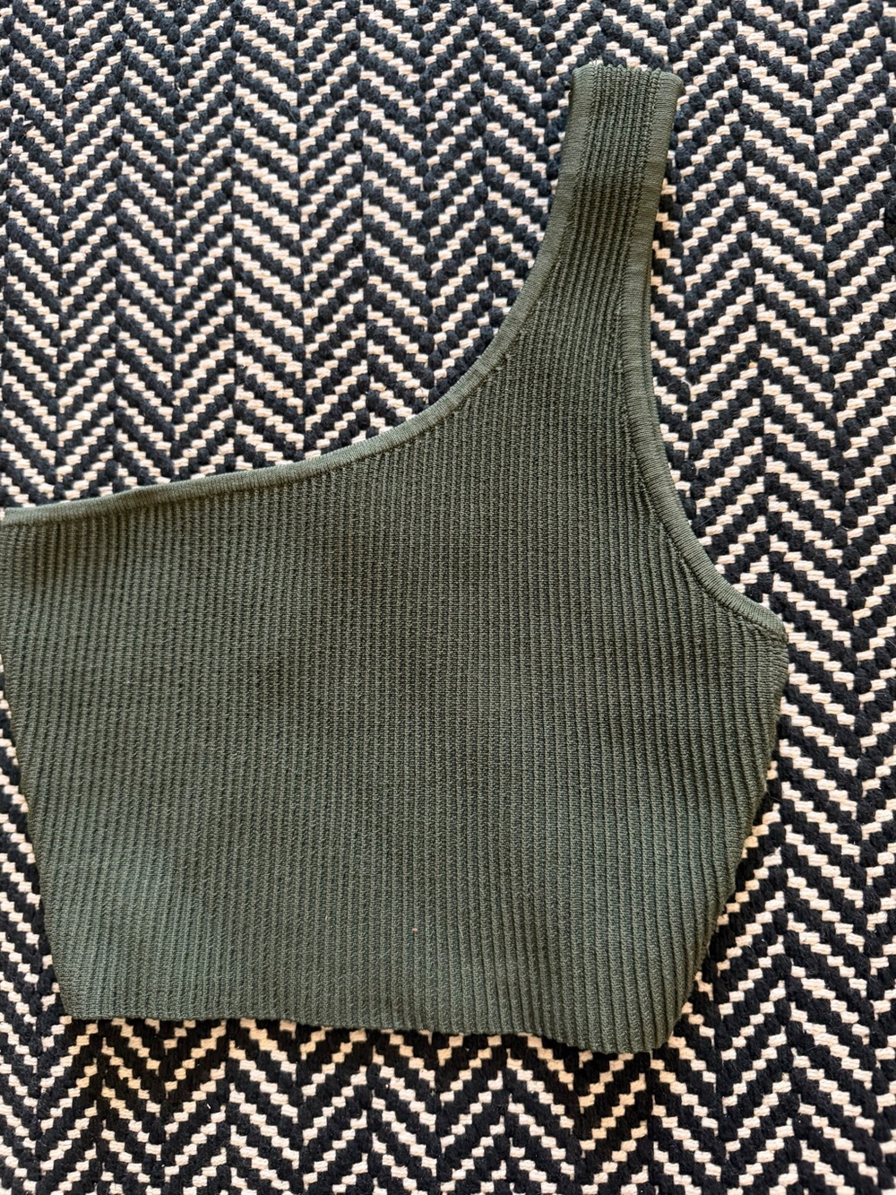 Aritzia One-Shoulder Ribbed Crop Top - Olive